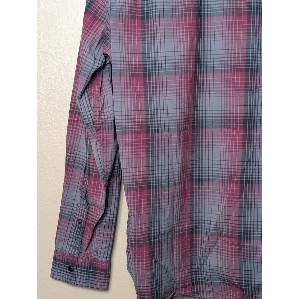 Fox Racing Button Down Shirt Mens L Burgundy Grey Plaid Heritage Forged 17302 - Picture 13 of 15
